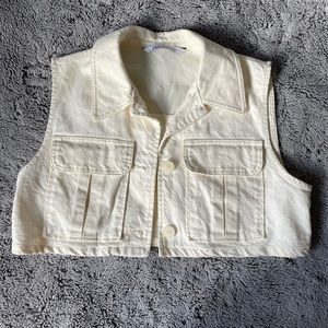 Cropped creamy denim vest